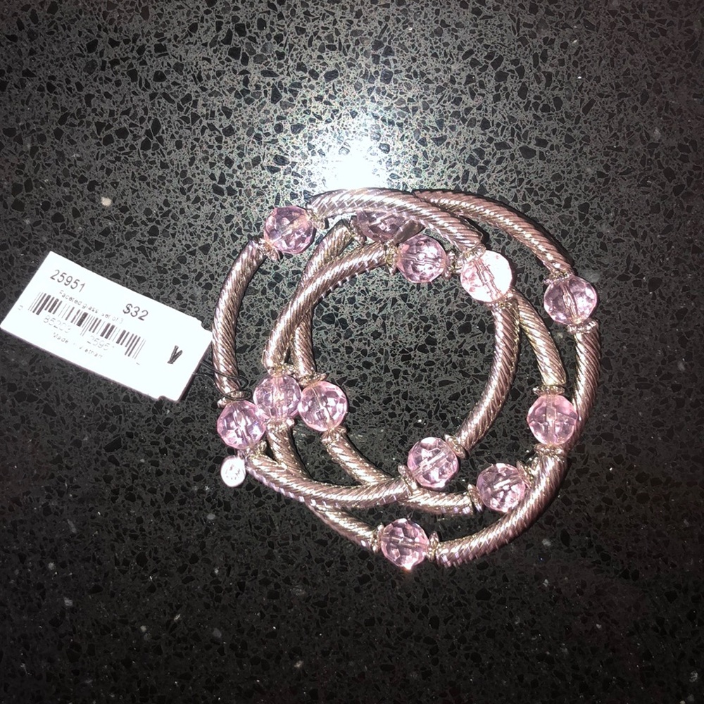 NWT Set of 3 Pink Faceted Glass Bead Bracelets